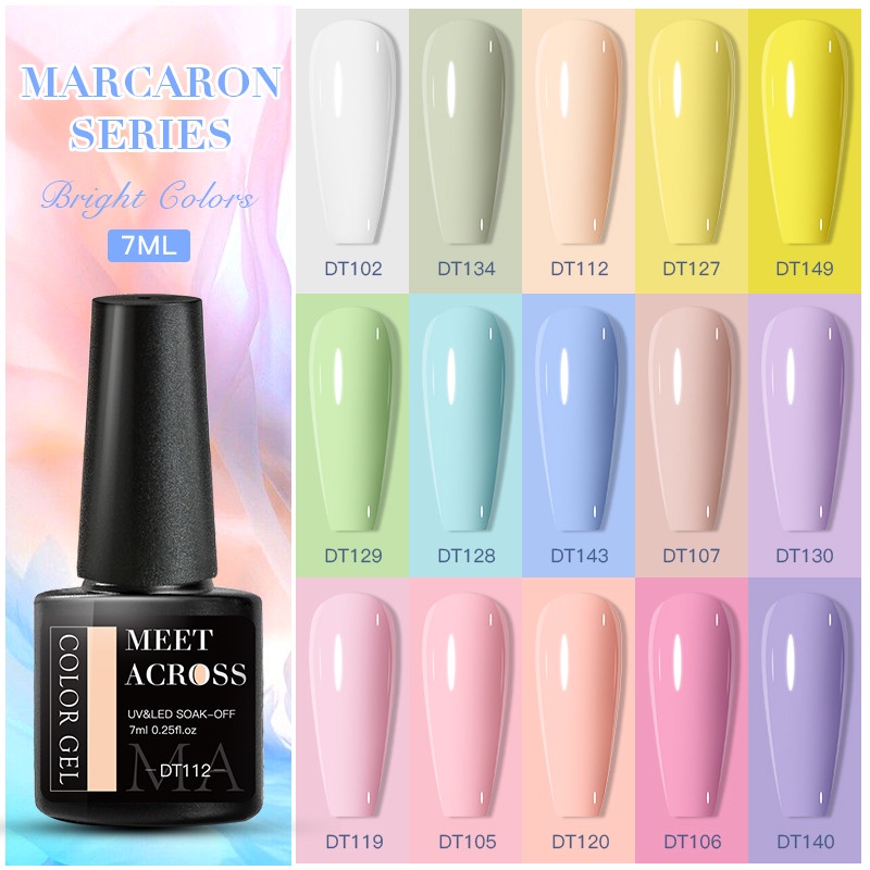 🔥MEET ACROSS มาการอง เจลเล็บ 7ml สี เจลเล็บ กระพริบ เลื่อม ยาทาเล็บเจล UV Nail Gel เล็บปลอมเจล