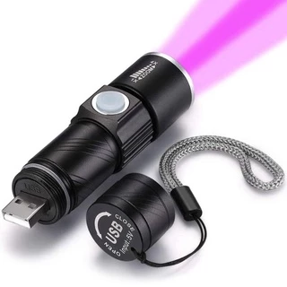 ไฟฉายแสงสีม่วง UV Flashlight Blacklight USB Rechargeable LED 395Nm