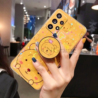 Phone Case for Samsung Galaxy A03 A13 A23 A33 A53 A73 M23 Cute Cartoon Bear Silicone With Holder Colorful Cherry Blossoms Cover เคสโทรศัพท์มือถือ 2022