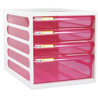 ตู้เอกสาร 4 ชั้น โครงสีขาว ลิ้นชักสีชมพู ONE CFB-4/4-file cabinet with white frame and pink drawers ONE CFB-4