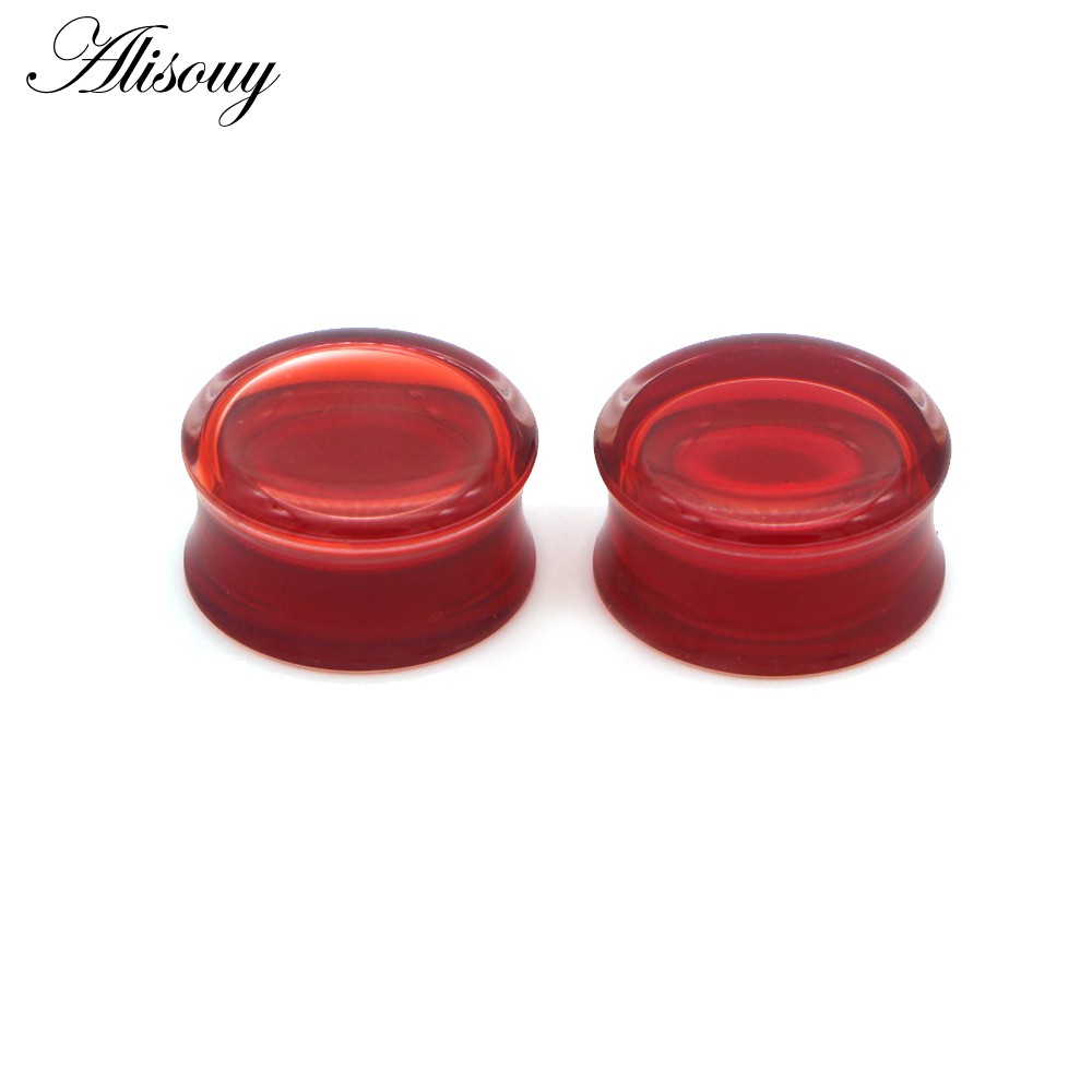 Alisouy 2 ชิ้น สีแดง ของเหลว เลือด อะคริลิก ดับเบิล บาน อานหู เกจวัด ต่างหู เจาะร่างกาย เสียบหู ยืดหู