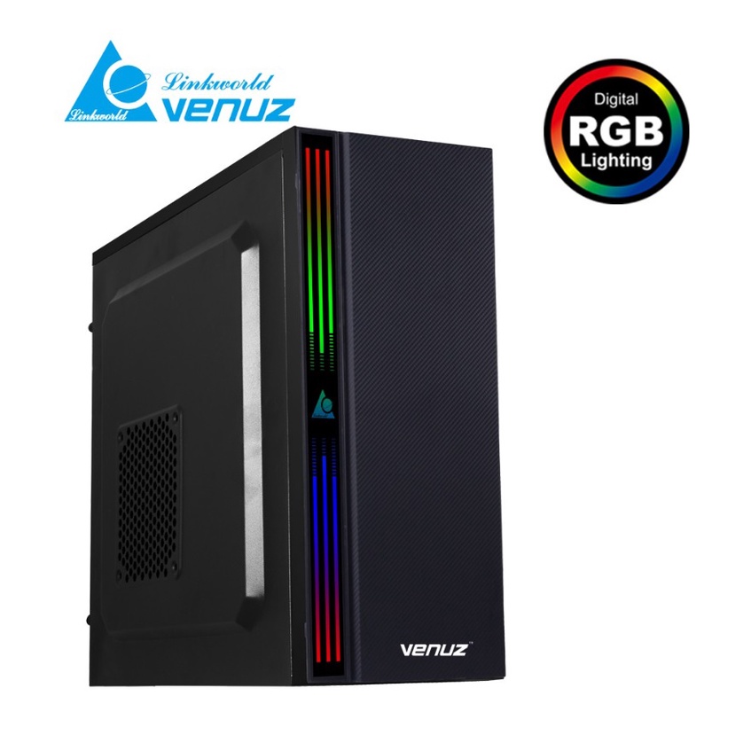 VENUZ ATX Computer Case VC 1917 with RGB LED lighting – Black HD Audio