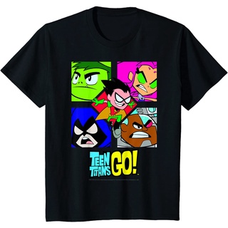 เสื้อยืดผ้าฝ้ายพรีเมี่ยม เสื้อยืด พิมพ์ลายการ์ตูน DC Titans Go!  เสื้อยืด พิมพ์ลาย Group Shot Box Up