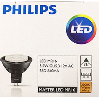 PHILIPS หลอดขั้วเสียบ GU5.3 MAS MR16 LED 12V 5.5W 3000K 36D