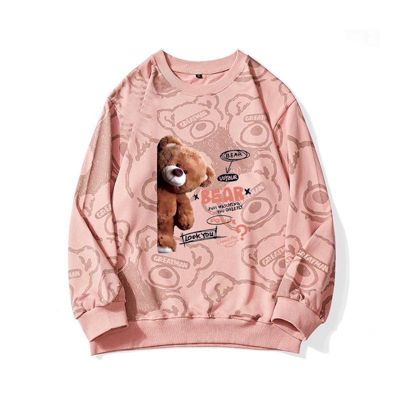 **สินค้าในไทย**YL496-O สเวตอร์ลายหมีสุดฮิต เสื้อแขนยาวสกรีนลาย ผ้าโพลี ใส่สบายตัว M-XXL