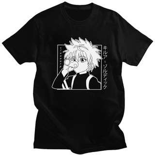 [100% Cotton] Kawaii Hunter X Hunter เสื้อยืดแขนสั้นลําลอง พิมพ์ลายอนิเมะ Killua Zoldyck สีดํา พลัสไซซ์ XS-3XL สําหรับผู