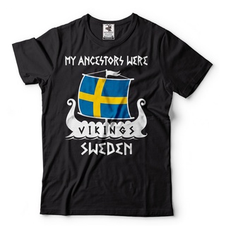 tshirtเสื้อยืดคอกลมฤดูร้อน2019 เสื้อยืด ผ้าฝ้าย 100% พิมพ์ลาย My Ancestors Were Vikings Sweden แฟชั่น XS S M L XL XXL 3X