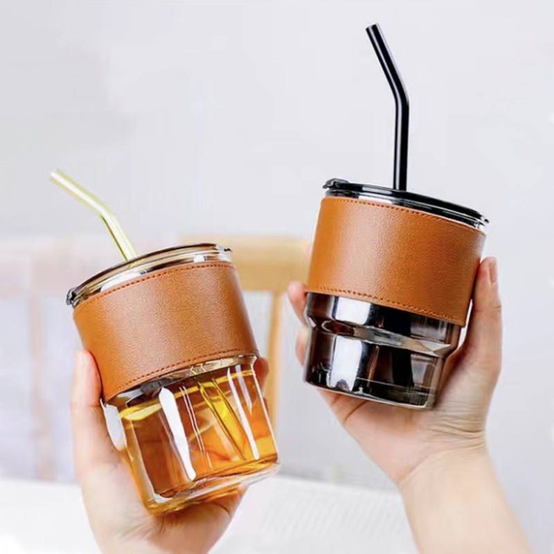 แก้วกาแฟ แก้วน้ำพกพา เก็บอุณหภูมิ มีหนังรอง ขนาดมินิมอล
