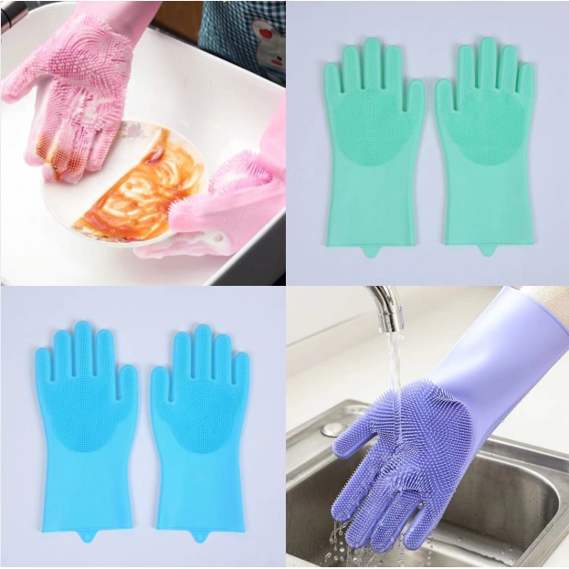 🧤พร้อมส่ง🧤 (ใช้งานได้ 2 ด้าน ) ถุงมือล้างจาน ซิลิโคน ล้างผัก ยาง ทำความสะอาด รุ่น D-100
