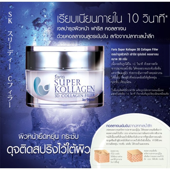 ✨ ถูกที่สุด ✨ เจลคอลลาเจน Faris Super Kollagen 3D Collagen Filler 30g. ฟาริส เจลเพื่อผิวหน้ากระชับ ขนาด 30 กรัม ราคา ถูกที่สุด ดีลบีเคเค แกลเลอรีภาพที่ 3
