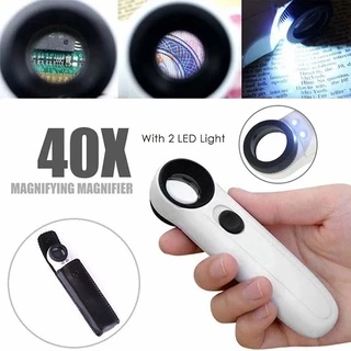 Kiprun 40x แว่นขยายแว่นขยายเลนส์อะคริลิค 2 ไฟ LED แว่นขยายมือถือ Loupe อะคริลิคเลนส์แก้ว Loupe เครื่องประดับแผงวงจรซ่อมเครื่องมือ
