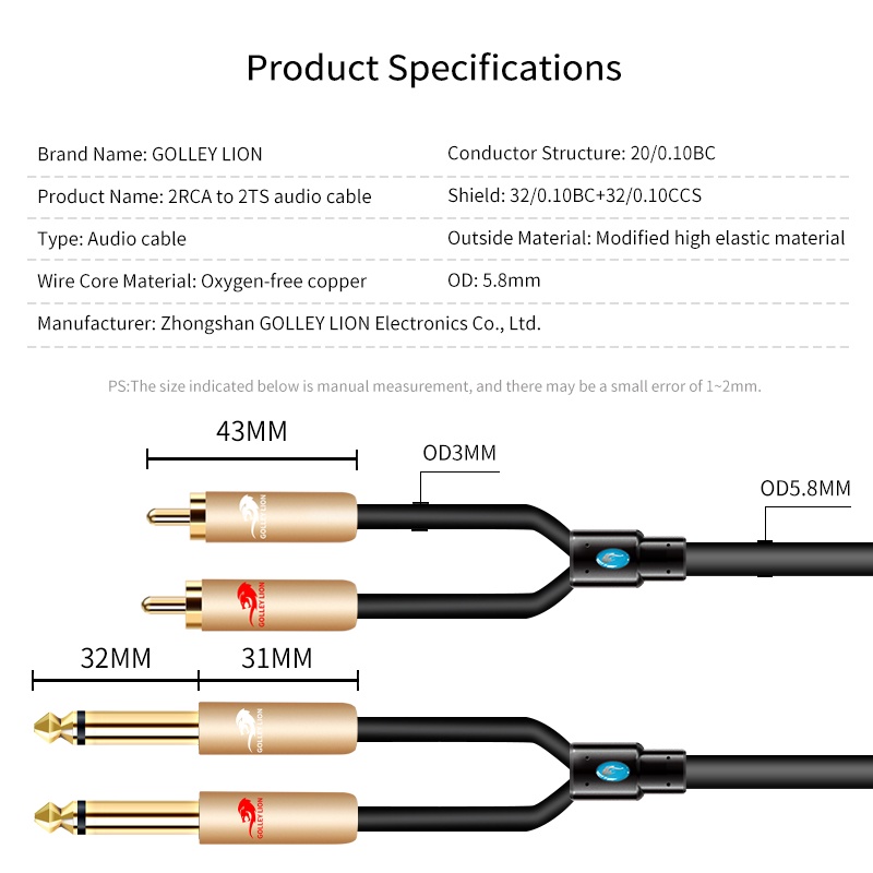 Golley Lion 6.35มม.1/4 นิ้ว Ts Mono To Rca รูปที่ 6