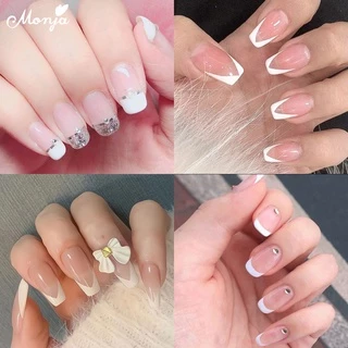 Monja สติกเกอร์ติดตกแต่งเล็บ ลายพระจันทร์เสี้ยว หน้ายิ้ม สีขาว DIY 2 ชิ้น