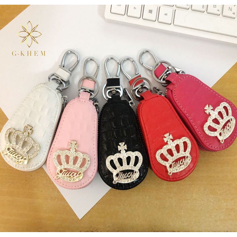 กระเป๋าใส่รีโมทรถยนต์ ทรงน้ำเต้า ลายมงกุฎ ขนาดยาว 8 ซม. มีหลายสีให้เลือก