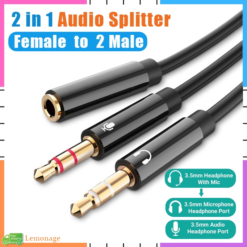 พร้อมสต็อก2 ใน 1 Audio Splitter 3.5 มม.หญิง 2 ชาย AUX อะแดปเตอร์สายต่อเสียงหูฟัง Splitter