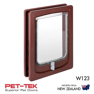 (ไม่ใช่ของจีน) ประตูแมว-ประตูสุนัข PET-TEK W123 สีน้ำตาล ช่อง18*23ซม. ติดกับประตูทั่วไปหนา 12-50มม. นำเข้า New Zealand