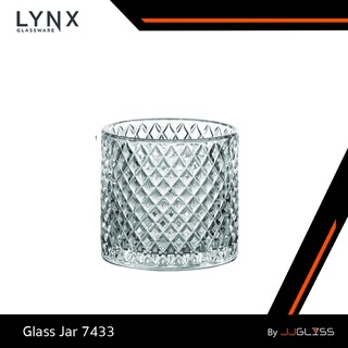 JJGLASS - (LYNX) Glass Jar 7433 - กระถางธูปแก้ว กระถางคริสตัล กระถางธูปเจียระไน ลวดลายหนามขนุน เนื้อใส ความสูง 10 ซม.