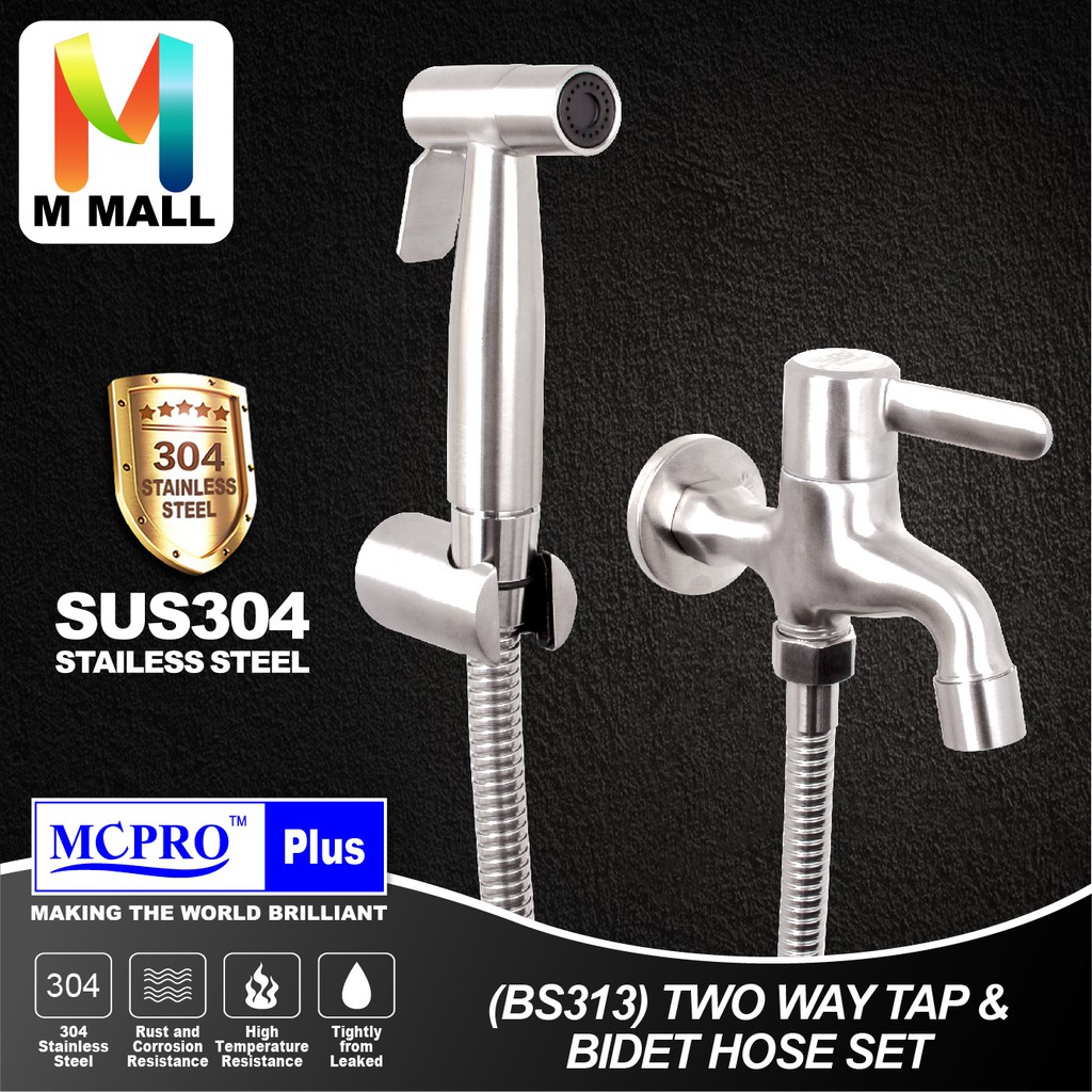 MCPRO สแตนเลส SUS304 ก๊อกน้ําในห้องน้ํา TWO WAY TAP พร้อมชุด BIDET BS313 (SS501)