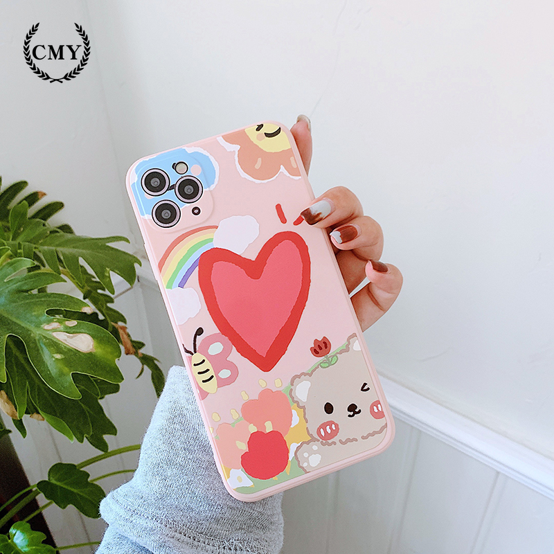 เคสโทรศัพท์ ชนิดซิลิโคน พิมพ์การ์ตูนหมีน่ารัก สีชมพู สำหรับ iPhone 11 Pro Max X Xr Xs Max 7 8 Plus Se 2020 12 Pro Max 12 Mini 7 plus 13 pro max 13 mini
