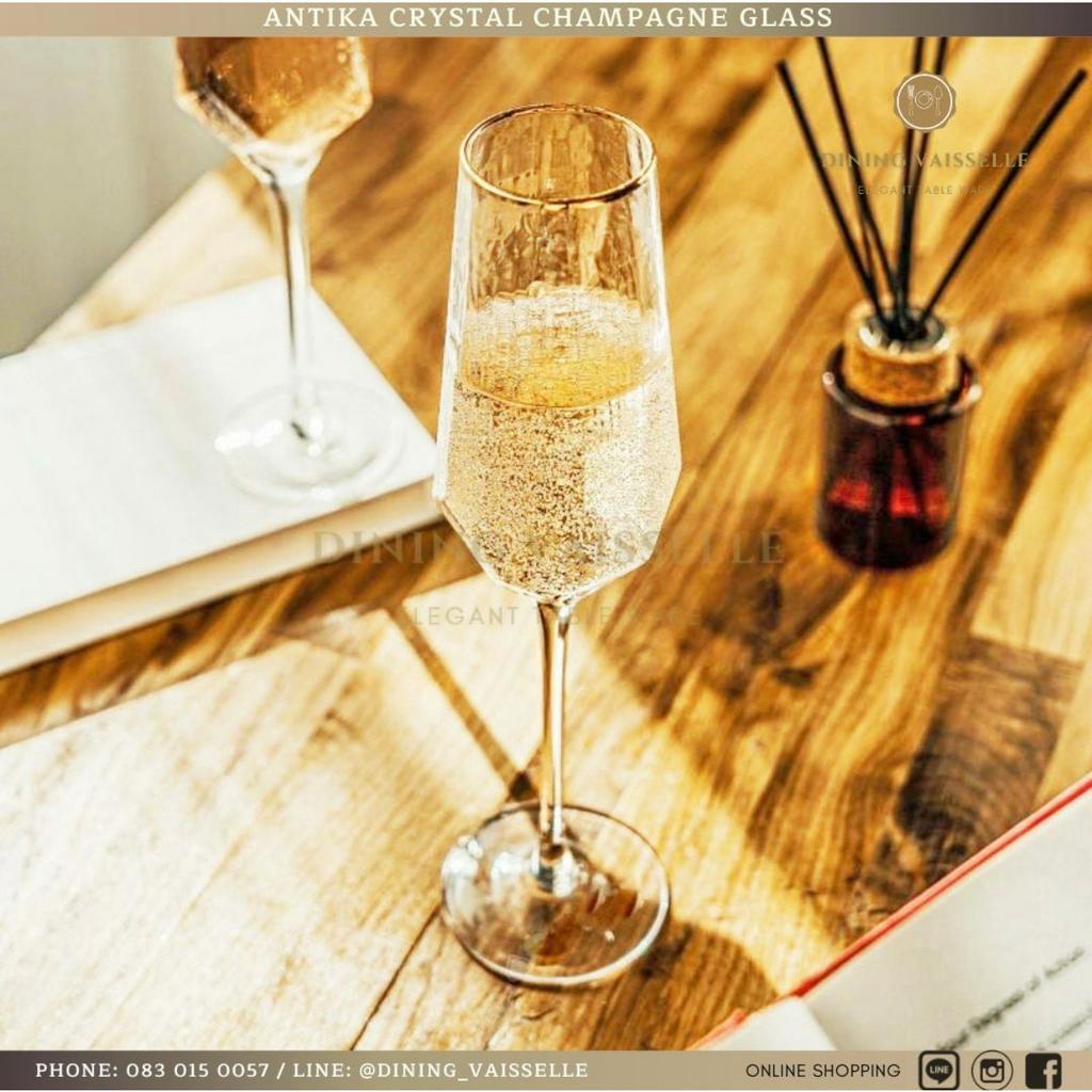 แก้วแชมเปญ ขอบทอง หรูหรา Antika Crystal Champagne Glass with Gold rim อุปกรณ์บนโต๊ะอาหาร
