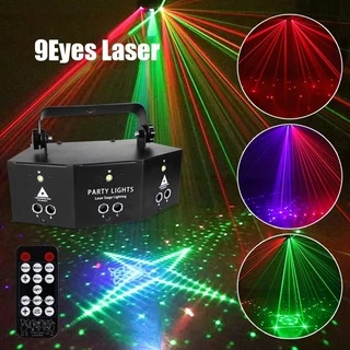 รีโมทคอนโทรล 9 ดวง Dj party RGB Laser Strobe 2 In 1 สําหรับงานปาร์ตี้ ไฟเลเซอร์ ไฟเลเซอร์ RGB ไฟเลเซอร์ปาร์ตี้ ไฟบาร์