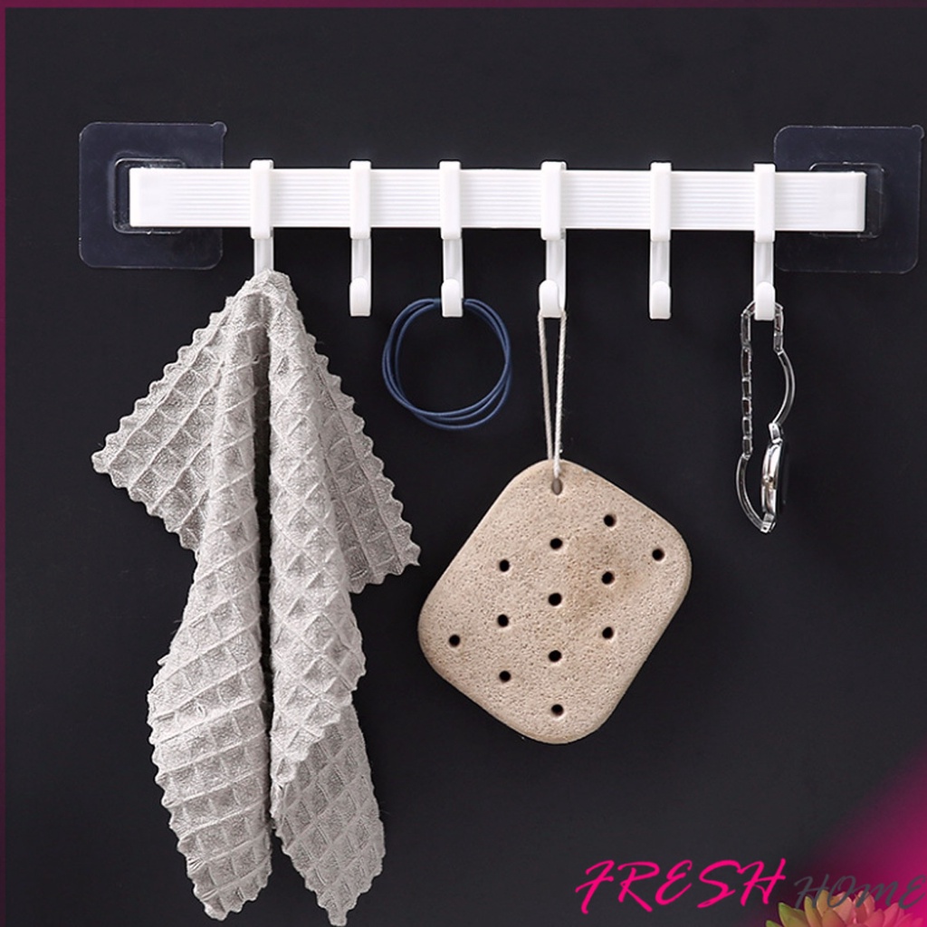 """ราวตะขอ""" พลาสติกอเนคประสงค์ แบบติดแผ่นกาว ไม่ต้องเจาะผนัง Towel rack