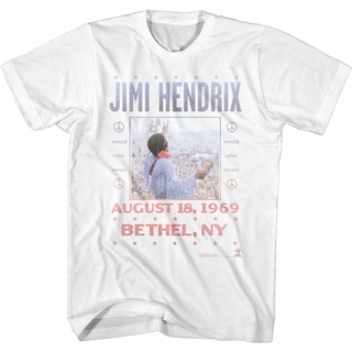 เสื้อยืดวงดนตรีเสื้อยืด พิมพ์ลาย Jimi Hendrix Woodstock สีขาว สําหรับผู้ชายall size S-5XL