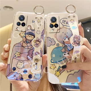 เคสโทรศัพท์ VIVO V21 5G X60 Pro Y52 Y72 Y31 V20 Pro V20SE Y20 2021 Y12S Y20sG Y30 Y50 Y17 Y15 Y15S Y12 2020 Y11 2019 Soft Phone Casing with Wristband Stand Holder Glitter Rhinestone Cartoon Cute Bling Cup Wine Glass Cover Case