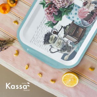 ✨Sale✨ ถาดพลาสติก ถาดใส่อาหาร ถาดเมลามีนทรงเหลี่ยม 8 นิ้ว KASSE HOME รุ่น YL015414 ขนาด 36 x 22 x 3 ซม. ลาย Coffee Time