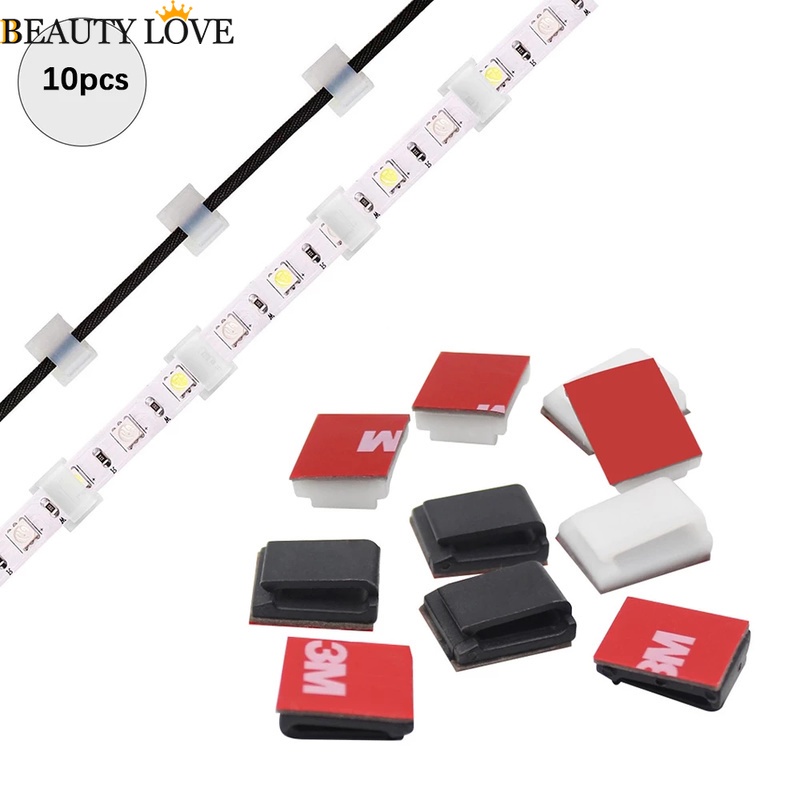 คลิปยึดแถบไฟ LED สากล 10 ชิ้น / คลิปจัดระเบียบสายเคเบิล มีกาวในตัว / ที่ยึดสายเคเบิลรถยนต์ แบบพกพา