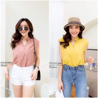 🔥พร้อมจัดส่ง🔥ป้าย GI-ANTS เสื้อคอจีนแขนกุด สุดน่ารักกแต่งกระเป๋าจริง ผ้าซิลล์