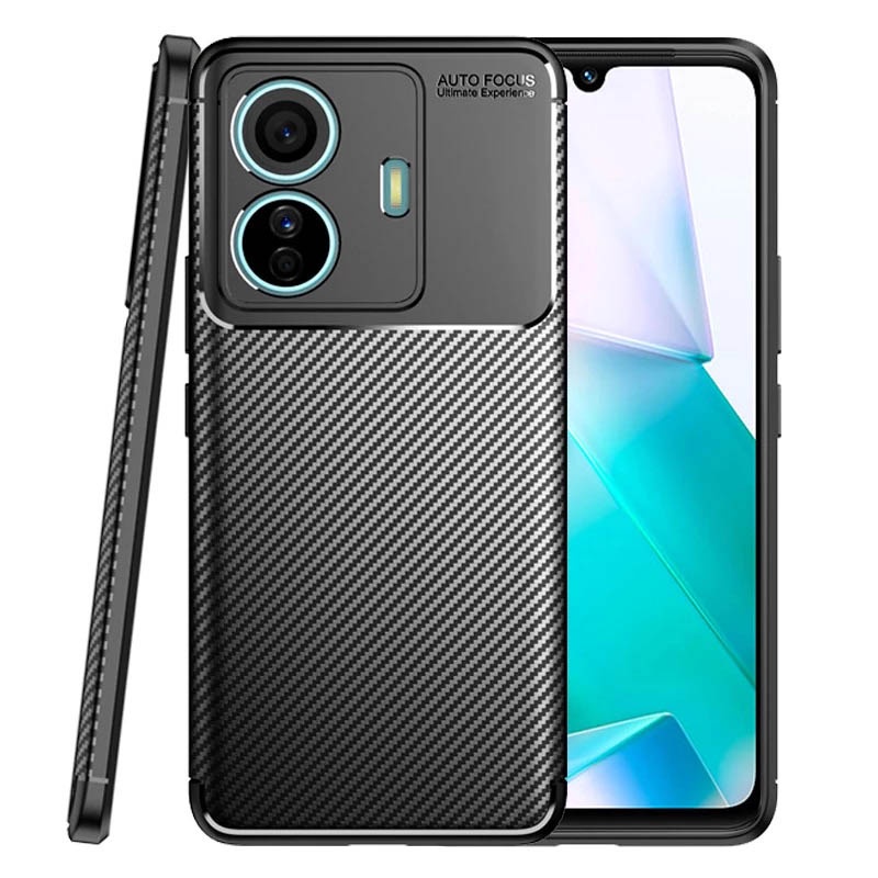 Hitam Carbon II TPU Case Vivo T1 Pro 5G - Casing Black Soft Armor Original Black Shock Cover