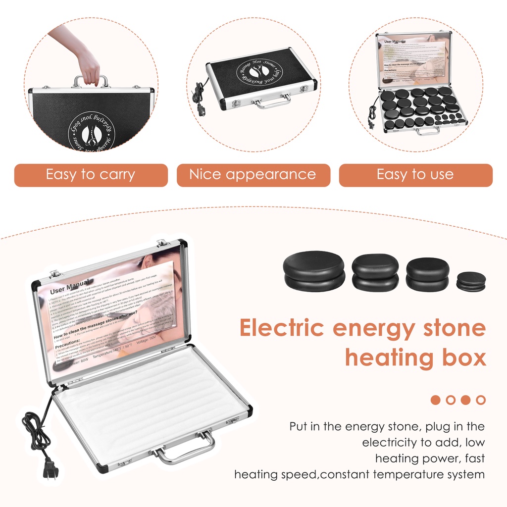 【จัดส่ง2วัน】ชุดนวดหินร้อน, หินร้อนบะซอลต์ 28 ก้อนพร้อมชุดทำความร้อน, สำหรับมืออาชีพหรือโฮมสปา, ผ่อนคลาย, บำบัด - รูปที่ 5