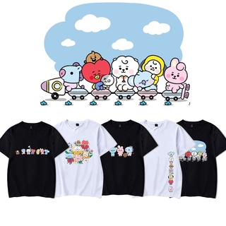 Kpop Bts Bt 21 เสื้อยืดลําลองสําหรับ Unisex แขนสั้นพิมพ์ลายการ์ตูน