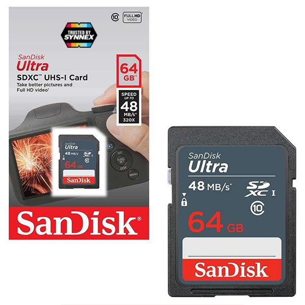 SANDISK ULTRA SD CARD UHS-I 48MB/s Class10 64GB (SDSDUNB_064G_GN3IN) ใส่ กล้อง กล้องถ่ายรูป กล้องถ่ายภาพ กล้องคอมแพค