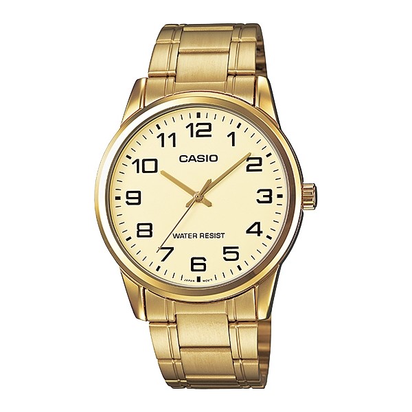 CASIO นาฬิกาข้อมือผู้ชาย สายสแตนเลส สีทอง รุ่น MTP-V001G-9BUDF,MTP-V001G-9B,MTP-V001G