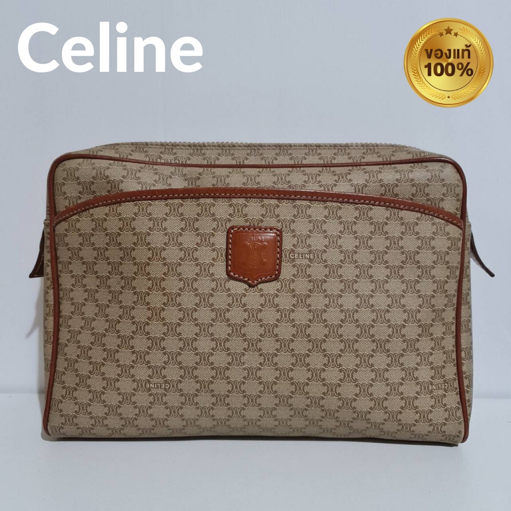 กระเป๋าซีลีนCeline Clutch Bag Canvasงานแท้100%มือสองหนังแคนวาสเก็บเครื่องสำอางกระเป๋าสำหรับผู้ชายใบก