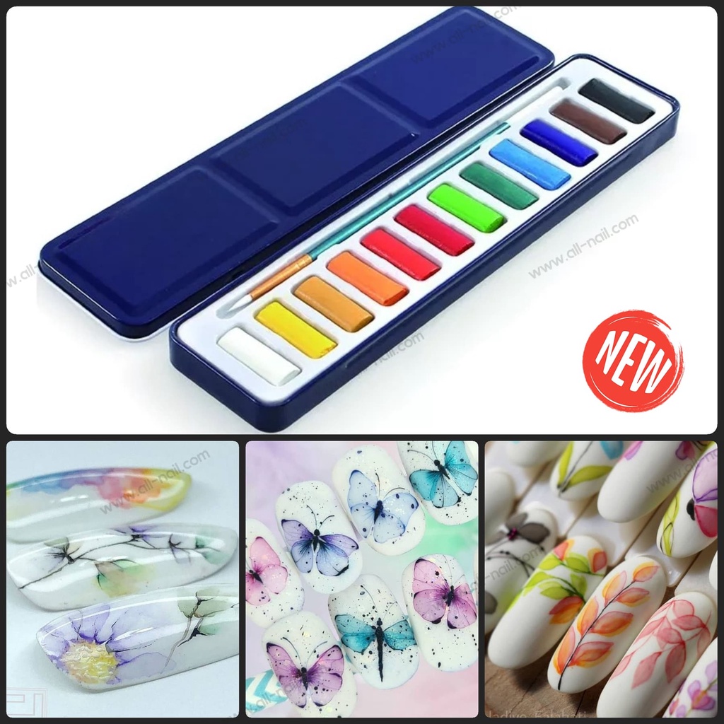 สีน้ำเพ้นท์เล็บ สีน้ำ3D สีน้ำอัดแข็ง 1set/12สี