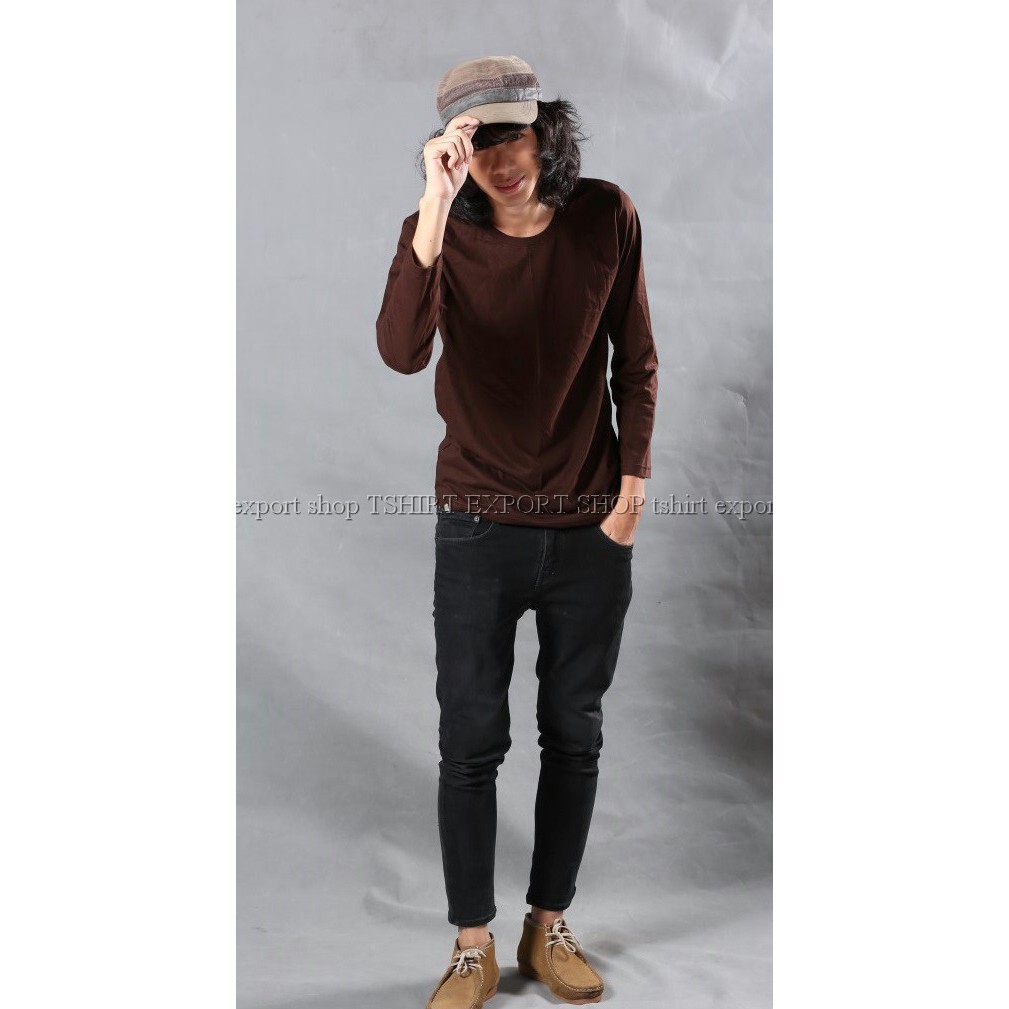 เสื้อยืดแฟชั่น ผู้ชาย T-Shirt Cotton 100% คอกลม แขนยาว สีน้ำตาล