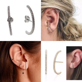 ⚡️⚡️SILVER 92.5 EARRINGS ต่างหูมินิมอลดีไซน์เกร๋..เป็นเงินแท้ 92.5 ประดับคริสตัลคิวบิค..⚡️⚡️