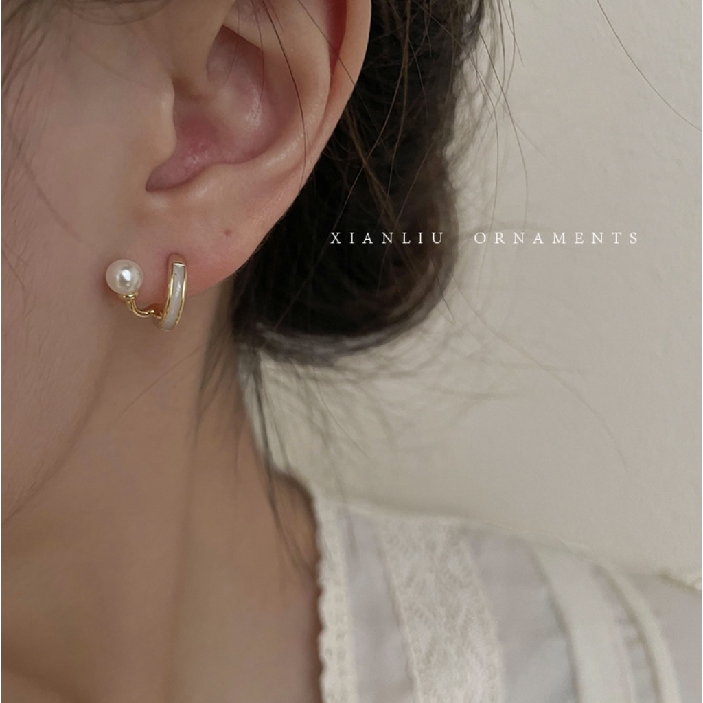 บาท121_ต่างหูผู้หญิงคุณภาพสูงแนบสนิทกับหูด้วยมุกเทียมและด้ามเงิน 925 เกาหลีสวยสําหรับงานปาร์ตี้ โบโฮ