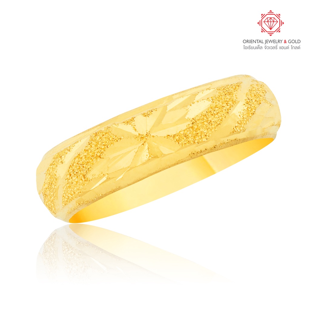 OJ GOLD แหวนทองแท้ นน. 1 สลึง 96.5% 3.8 กรัม ปอกมีดตัดลาย ขายได้ จำนำได้ มีใบรับประกัน แหวนทอง