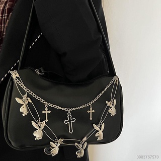 ⛳ขายร้อน😊y2k millennial hottie underarm bag rabbit head cross chain pin punk sweet cool กระเป๋าถือ