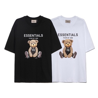 เสื้อยืดผ้าฝ้ายพิมพ์ลาย Essentials เสื้อยืดคอกลม แขนสั้น ผ้าฝ้าย พิมพ์ลายการ์ตูนหมี เข้ากับทุกการแต่งกาย สําหรับคู่รัก