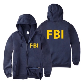 เสื้อกีฬาเสื้อฮู้ดดี้ผ้าฝ้ายมีซิป Fbi คุณภาพสูงสําหรับผู้ชาย