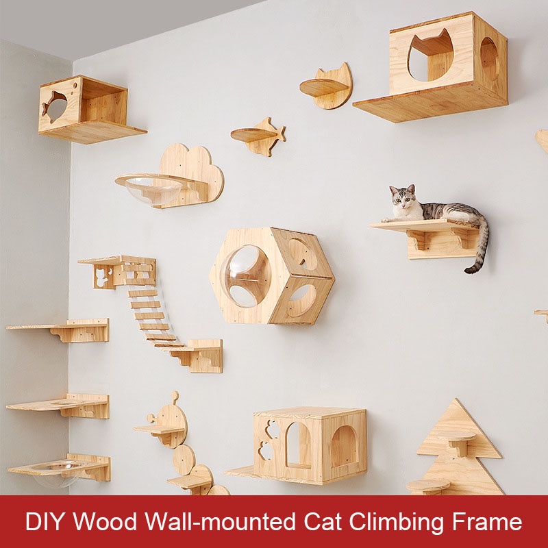 猫爬架Wall Mounted Cat Climbing Frame Cat Tree Solid Wood Cat Juming ...