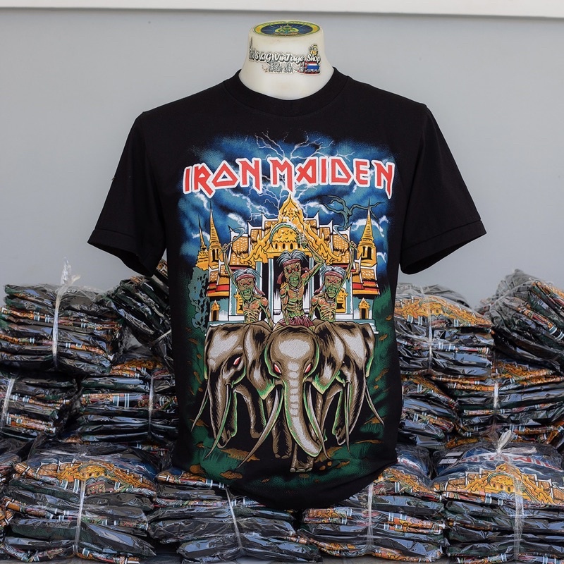 เสื้อขาว - เสื้อยืด Iron Maiden จํากัด การผลิตของ 500 ชิ้นไม่ได้ผลิตไม่ซ้ําแน่นอนวงเสื้อร็อคนักรบเส