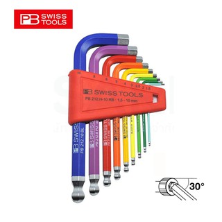 PB Swiss Tools ชุดประแจหกเหลี่ยมหัวบอลแบบสั้นสีรุ้ง รุ่น PB 212-H-10-RB (9 ตัว/ชุด)