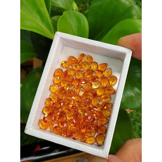 พลอยซิทริน Natural Citrine ทรงหยดน้ำ 7x5 มม. สีเหลืองอมส้ม สีพิเศษ ไฟเพชร สวยมากๆ น้ำงาม ( 1 ชุด มี 10 กะรัตค่ะ )