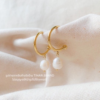 FAV TINARI 61 stainless pearl gold hoops ต่างหูห่วง ทอง ไข่มุก ทะเล